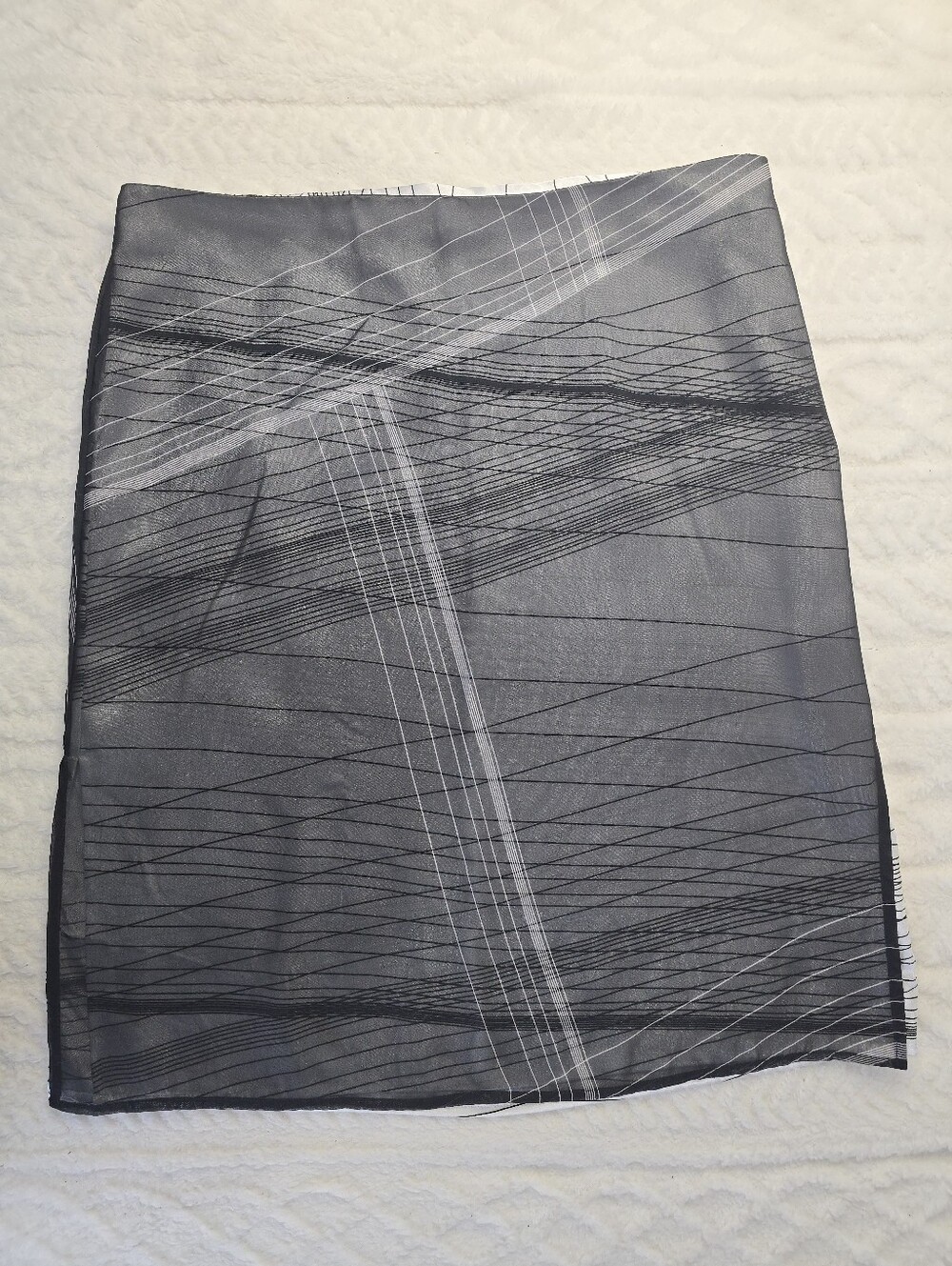 Kenneth Cole Straight Skirt Black White Sheer Overlay Abstract Geometric 6